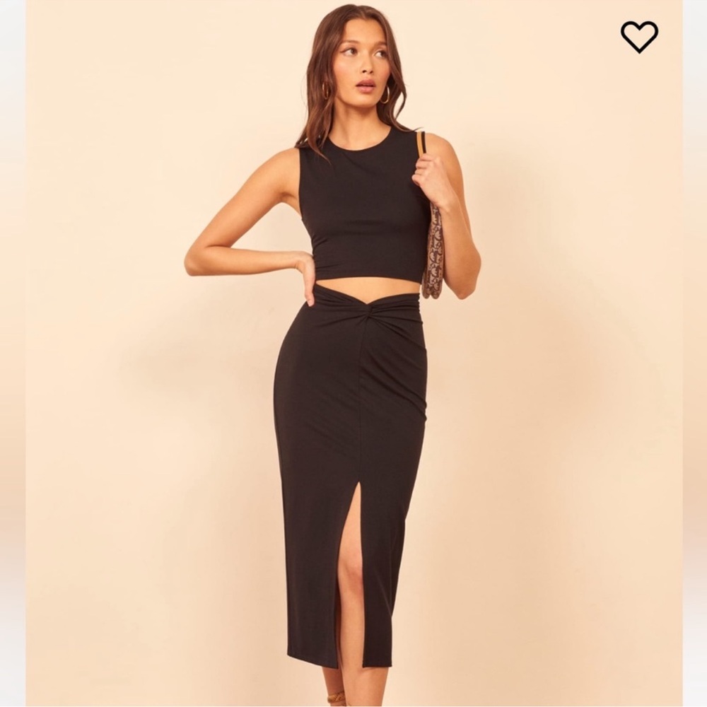 Reformation Rylan Black Knotted Midi Skirt, size Medium